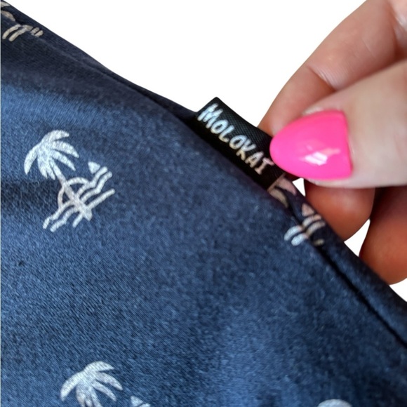 Molokai Surf Co Men’s Polo Shirt Blue White Palm Tree Print Medium Cotton Blend - Picture 5 of 8